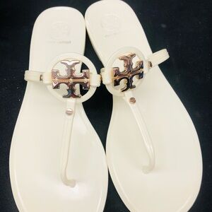 Tory Burch Cream Sandals with Gold Accents